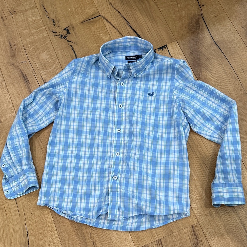 Southern Marsh Light Blue Plaid Kids Button-Down Shirt